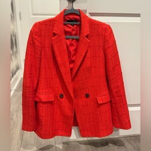 Ann Taylor Red-Orange Tweed Blazer
